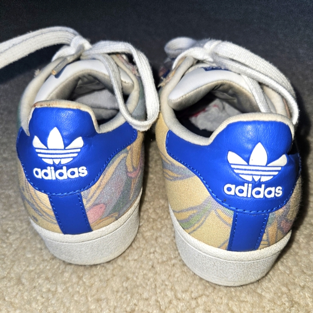 RARE Adidas Superstar Cloth Trainers Floral Sneakers Womens 7 Yellow Blue Pink - Picture 5 of 10